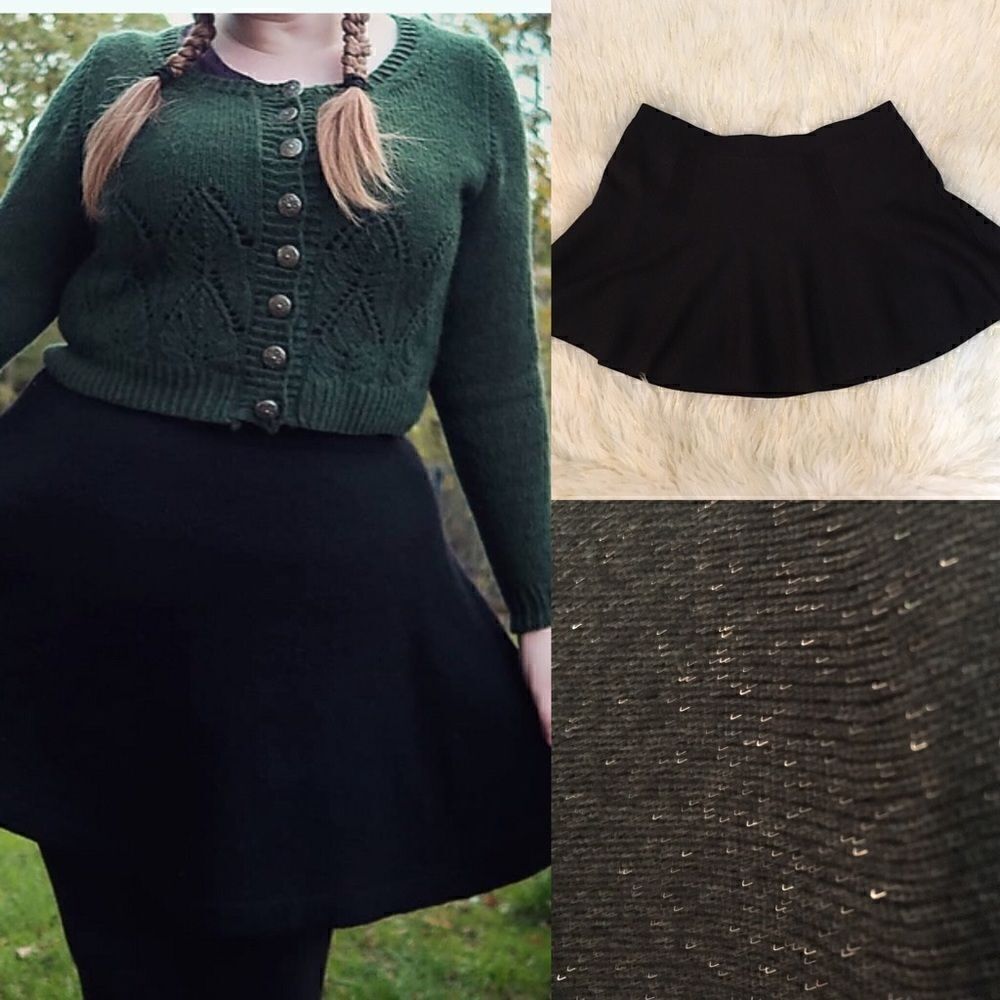 Plus size Black silver sparkle skater/Circle skirt‎